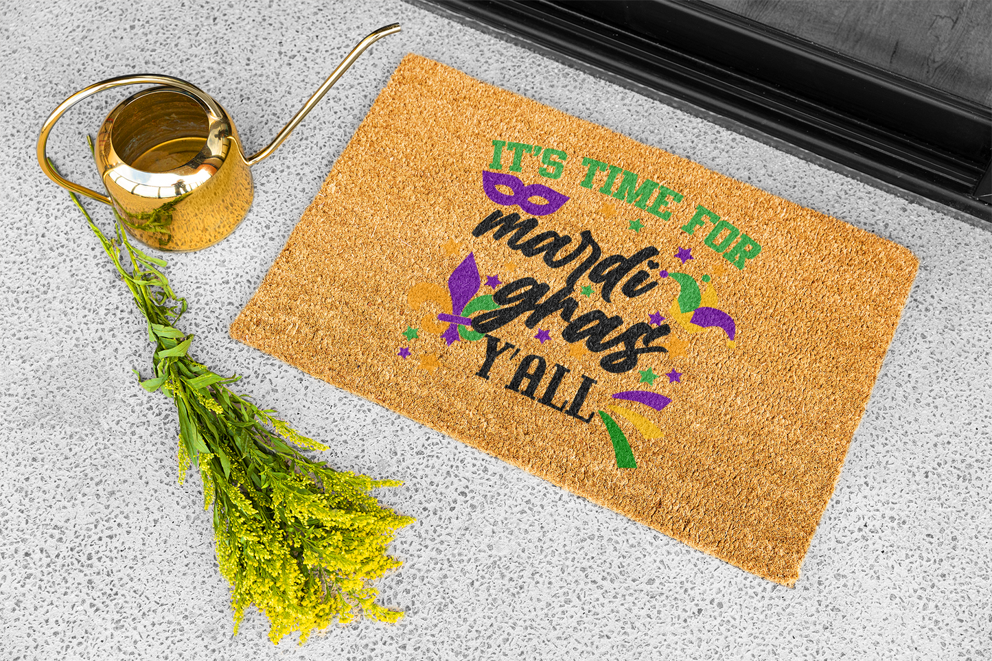 "It's Time for Mardi Gras Ya'll" Custom Door Mat